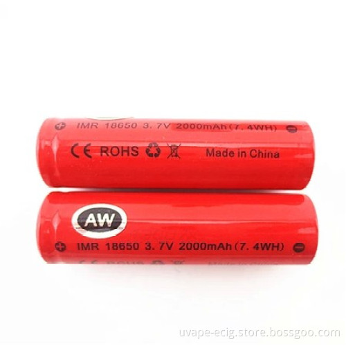 Hot Selling Aw Imr Rechargeable 18650 Li-ion Battery 2000mAh Aw Battery